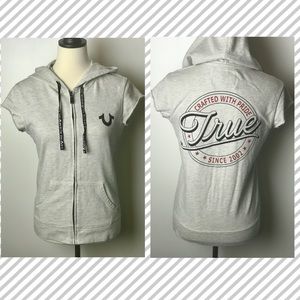 True Religion Sz XS Gray Logo Zip Up Hoodie